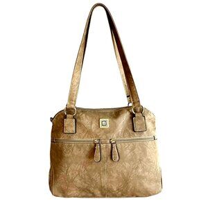 Stone Mountain Double Handle Beige Crunch Leather Domed Shoulder Handbag/ Purse